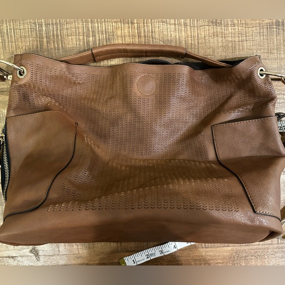 Chic Brown Faux Leather Hobo Shoulder Crossbody Bag W/Detachable Crossbody Strap - Picture 11 of 16